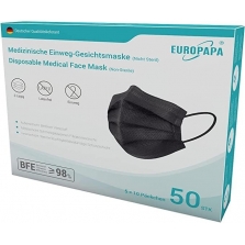 Europapa BFE 98% medicininės veido kaukės 50 vnt., Black