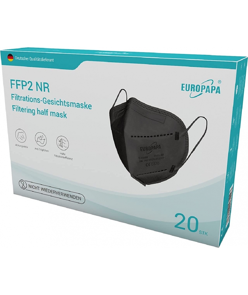 Europapa FFP2 NR vienkartiniai respiratoriai 20 vnt., Black