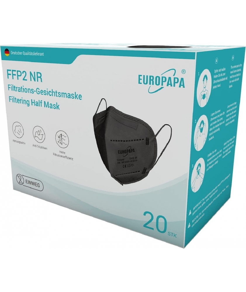 Europapa FFP2 NR vienkartiniai respiratoriai 19 vnt., Black