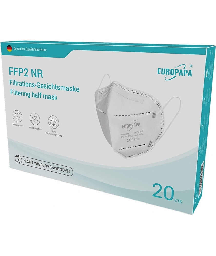 Europapa FFP2 NR vienkartiniai respiratoriai 20 vnt., White